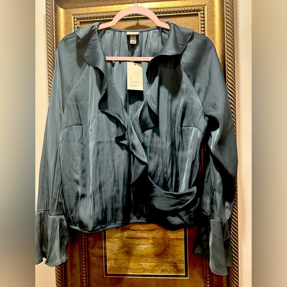 Elegant Teal Blue Ruffled Blouse
